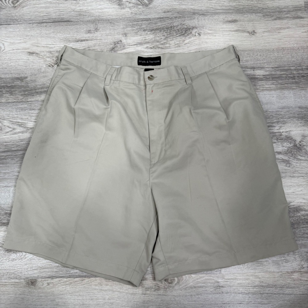 Croft & Barrow Mens Tan Pleated Shorts Size 38 Khaki Polyester Casual Golf J21